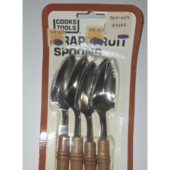 Vtg Mcm Japan Bamboo Grapefruit Spoons NIP Cooks Tools Set 4 - Picture 3 of 4
